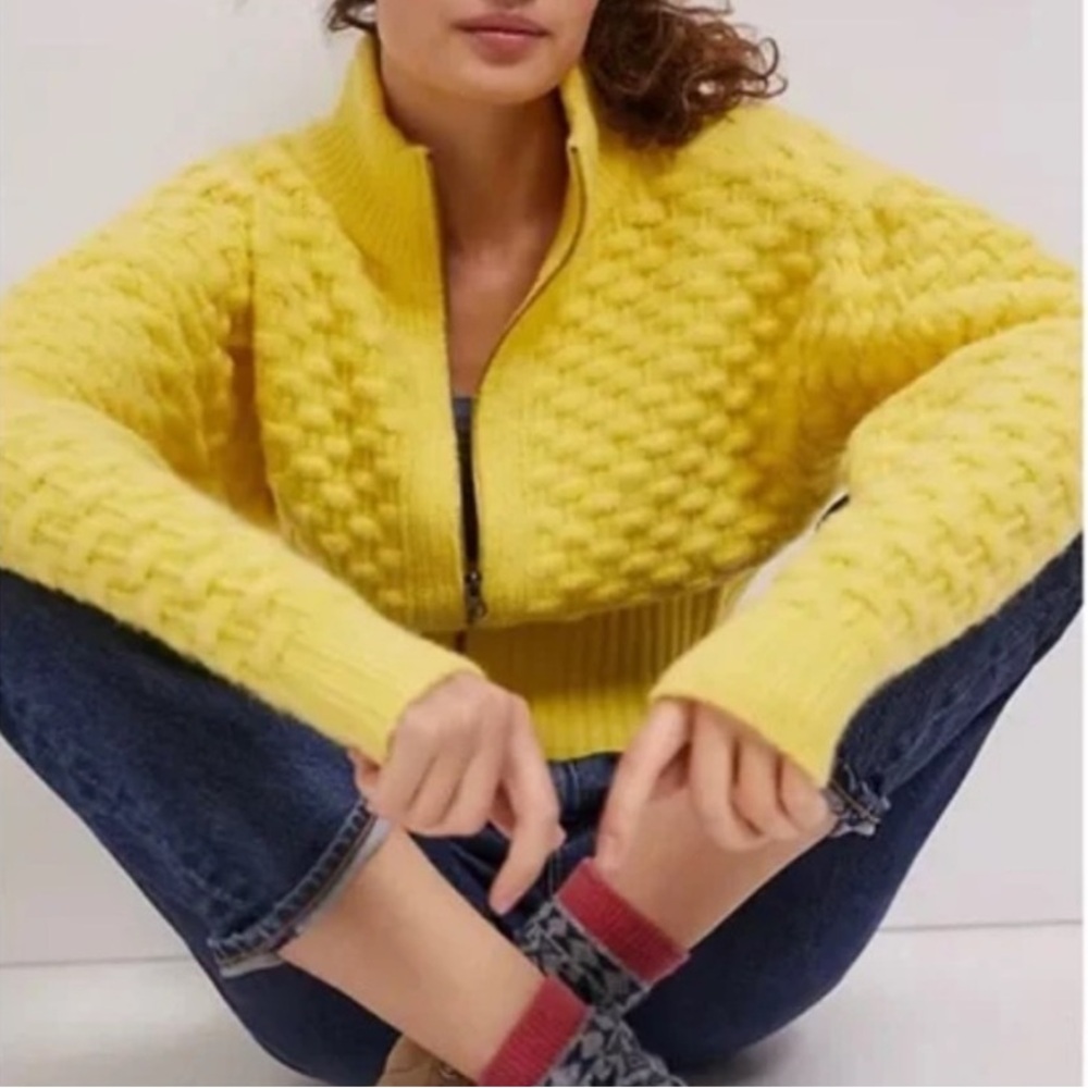 Maeve by Anthropologie Textured Chunky Knit Cropped Sweater Jacket - Picture 4 of 16